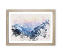 Sunset in Snowdonia in Wales Watercolour Framed Print | A2 Oak Framed Wall Art | Ready to Hang | Modern Landscape Picture | Living Room Bedroom Lounge Office