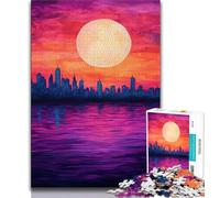 Sunset in The City 1000 Piece Jigsaw Puzzles for Teenagers,Learning Educational Toy for Is Ideal As A Gift for The Whole Family 38x26cm
