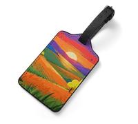 Sunset in The Countryside Luggage Tags for Suitcases, PU Leather Travel Baggage Tags with Stainless Steel Loops Privacy Name ID Cards, Waterproof Travel Essentials for Cruise, Airport, Business Trip