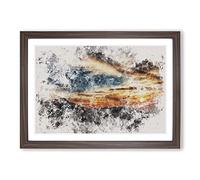 Sunset in Utah Watercolour Framed Print | A2 Walnut Framed Wall Art | Ready to Hang | Modern Landscape Picture | Living Room Bedroom Lounge Office