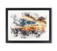 Sunset In Utah Watercolour Modern Framed Print | A3 Black Framed Wall Art | Ready to Hang | Modern Landscape Picture | Living Room Bedroom Lounge Office