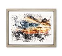 Sunset In Utah Watercolour Modern Framed Print | A3 Oak Framed Wall Art | Ready to Hang | Modern Landscape Picture | Living Room Bedroom Lounge Office