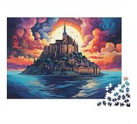 Sunset Island Castle 1000 Pieces Jigsaw Puzzles Coastal Castle Scene Cardboard for People Who Love Quiet Time Wall Decor 38x26cm/1000pcs
