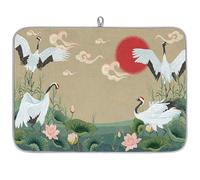 Sunset Japan Cranes Microfibre Dish Drying Mat Cranes Absorbent Dish Drying Drainers Mats for Kitchen Spoon Glass Plate 40.6 x 45.7 cm