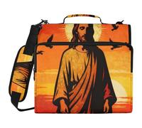 Sunset Jesus Beige 3 Ringing 1.5 inch Office Binder Organizer with Handle and Removable Shoulder Strap Waterproof Document Organizer Suitable for Middle School Carpeta con cremallera
