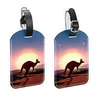 Sunset Kangaroo Luggage Tags 2 Pack PU Leather Luggage Tags Privacy Protection