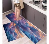Sunset Kitchen Rugs Non Skid Washable Mats Set of 2 PCS, Dreamy Sky Absorbent Runner Rugs for Kitchen, Front of Sink,Sink Laundry, 40x60cm+40x120cm Blue