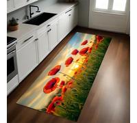 Sunset Kitchen Runner Rug Red flowers 40 x 120 cm Non-Slip Machine Washable Printed Low Pile Soft Carpet for Hall Entryway Laundry Lounge Office Bedroom
