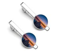Sunset Lake Birds Flying Over The Pier 2 Pcs Tie Clips for Men Tie Bar Tie Pins for Regular Ties Wedding Business