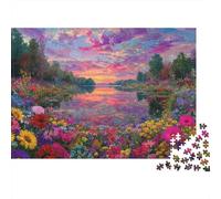 Sunset Lake Garden 1000pc Jigsaw Puzzle for Seniors Brain Teaser After-school Puzzle Activity Mind Relaxation Sturdy Paper 38x26cm/1000pcs