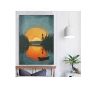 Sunset Lake Print Lake And Forest Landscape Nature Art Print Forest Nature Art Modern Wall Art Boho Decor Poster 20x30cm Frameless