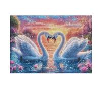 Sunset Lake Swans 300-piece Jigsaw Puzzle Bundle Lake Sunset Glow Family Puzzle Lovers Brain Training Mindful Activity Spring Rigid Cardboard 300 PCS