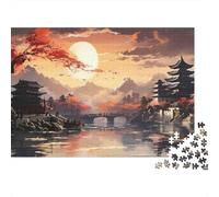 Sunset Lake Traditional Architecture Jigsaw Puzzle for Adults 1000 Piece Jigsaw Puzzle Relaxation 52x38cm/1000pcs