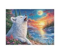 Sunset Lakeside Howling Wolf 500 Piece Pack DIY Jigsaw Puzzle Cute Pets Warm The Heart Collectors Cognitive Development Educational Decorative Puzzle Gifts for Adults Rigid Cardboard 500 PCS