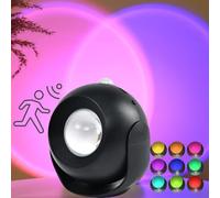Sunset Lamp Projector, 11 Colors Changing Motion Activated Sensor RGB Lights with Button Switch Control, USB Recharging & Battery Power 350° Rotation Night Light, Led Lights for Bedroom Decor (Black)