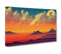 Sunset Landscape Art Deco Canvas Print | Gallery Wrapped 30mm Frame Wall Decor | 30x20 inches | Ready to Hang | Art Deco Landscape Picture | Living Room Bedroom Lounge Office