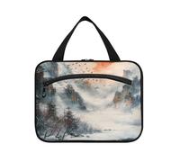 Sunset Landscape Chinese Ink Painting Hanging Travel Bag Hanging with Hook, Designer Essential Waterproof Toiletry Bag for Women Must Traveling maletín para maquillaje L