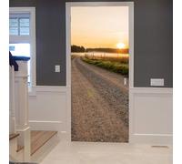 Sunset Landscape Door Stickers for Interior Doors Rural Road 3D Door Sticker Murals Decals Wallpaper Self Adhesive Waterproof Poster for Bedroom Living Bathroom 90x210 cm B-4121