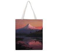 Sunset Landscape Mountains Lake Tote Bag, Aesthetic Canvas Tote Bag Reusable Grocery Shopping Bag for Women Men
