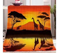 Sunset Landscape Soft Sherpa Blanket African Savannah Throw Blanket for Kids Adults Lightweight Fluffy Blanket Breathable Blanket for Sofa Bed Couch 130 x 150 cm