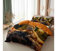 Sunset Landscape with Bearded Dragon Double Duvet Cover Set - Brushed Microfiber Reversible Quilt Cover with Zipper Closure, Hypoallergenic Non Iron Bedding Set with 2 Pillowcases, Orange Yellow