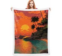 Sunset Large Fleece Blanket 100x130cm, Sea Throw Blanket Winter for Adults With a Soft Warm Delicate Breathable Smooth and Comfortable Material Surface, Suitable for Sofa Bed Decoration A-051