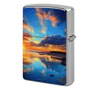 Sunset Lighter Case Metal Protective Cover with Double-Sided Art Design, Cool Lighters Pouch Shockproof Lighter Cover for Men Women Gifts, Lighters Not Included