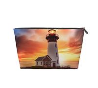 Sunset Lighthouse Leather Travel Wash Bag, Stylish and Durable, Easy to Carry
