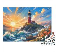Sunset Lighthouse Ocean 1000 Piece Mini Jigsaw Puzzle For Adults Gift Idea | 52x38cm Cardboard Puzzle Lovers Family Bonding Puzzle Assembly Birthday Gift Home Decor