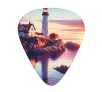 Sunset-Lighthouse-Ocean 12 Pack Guitar Picks With 3 Thicknesses And Storage Box, Abs Plectrums For Electric Bass Guitar Players