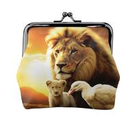 Sunset Lion and Bird Sunset Lion and Bird Printed Leather Kiss-Lock Wallet for Women - Compact and Secure Coin Purse