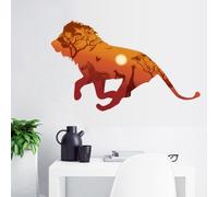 Sunset Lion Silhouette Wall Sticker, PVC Self-Adhesive Decal, African Lion Running with Trees and Wildlife, Modern Nordic Decor for Bedroom, Living Room, Removable, Eco-Friendly