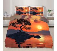 Sunset Lonely Tree Duvet Cover Set Sunset Island 3D Printed Quilt Cover Natural Scenery Bedding Set Ultra Soft Comforter Cover for Teenagers,Children Single Size