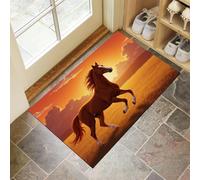 Sunset Meadow Horse Doormat - Non-slip Washable Doormat, Heavy Duty Dirt Trapper, Realistic Animal Painting Floormat for Indoor/Ourdoor Use, Front Entrance and Kitchen 40 x 60 cm, Orange