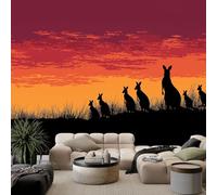 Sunset Meadow Kangaroo Murals, Orange Yellow Photo Wallpaper for Bedroom Living Room Bathroom Office Dining Room Children's Room 200x140cm Artwork Background Wall Stickers - Custom Size Murals