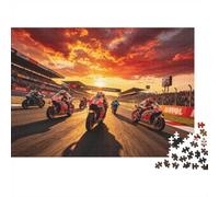 Sunset Moto Race Jigsaw Puzzle 1000 Piece Recyclable Material Racing Illustration Puzzles for Elderly Relieve Senile Dementia Fun Activity Great Gift Idea 38x26cm/1000pcs