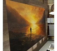 Sunset Mountain Area Rug with Figure and Lake Landscape Pattern 60x90cm