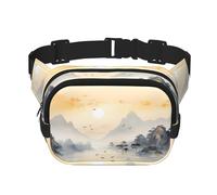 Sunset Mountain Illustration Printed Fashion Crossbody Bag, Hiking Waist Bag, Square Double Layer Travel and Fitness Shoulder Bag