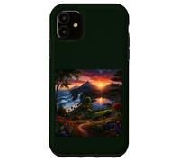 Sunset Mountain Landscape Waterfall and Wildflower Meadow Case for iPhone 11