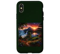 Sunset Mountain Landscape Waterfall and Wildflower Meadow Case for iPhone X/XS
