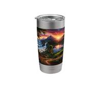Sunset Mountain Landscape Waterfall and Wildflower Meadow Stainless Steel Insulated Tumbler