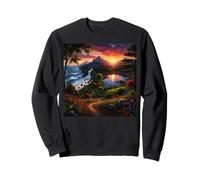 Sunset Mountain Landscape Waterfall and Wildflower Meadow Sweatshirt
