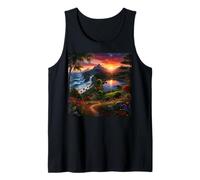 Sunset Mountain Landscape Waterfall and Wildflower Meadow Tank Top