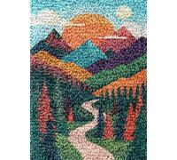 Sunset Mountain Tree Scene Latch Hook Rug Kit for Adults DIY Carpet Cushion with Printed Canvas Crochet Yarn Craft Hook and Latch Tapestry for Home Decor Pets Warm Pads 52x38cm