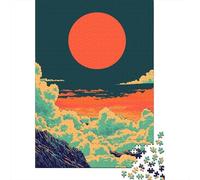 Sunset Mountains Clouds Illustration Adult Paper Puzzle, Vintage Architecture Destination, Premium Paper Puzzle for Puzzle Lovers, Weekend Hobby, 38x26cm/1000pcs