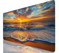 Sunset Mouse Mat 800x300x4mm XXL Gaming Mouse Pad Beach Ultra-Smooth Fabric Surface for Precision, Anti-Fray Stitched Edges, Non-Slip Rubber Base, Long Computer Keyboard Mat, PC, Gamer, Office W6-365