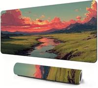 Sunset Mouse Mat XXL 400 x 200 x 3mm Gaming Mouse Pad Field Desk Accessories, Extra Large Size Improve Mobility Accuracy and Speed, Desk Mat with Non Slip Base and Stitched Edge for Gaming DZ-600