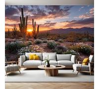 Sunset Mural Wallpaper Desert Cactus Photo Wallpaper 3D Effect 200 x 140 cm Non-Woven Wall Mural Home Bedroom Living Room Tv Background Poster Decoration
