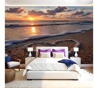 Sunset Mural Wallpaper Love on The Beach Photo Wallpaper 3D Effect 200 x 140 cm Non-Woven Wall Mural Home Bedroom Living Room Tv Background Poster Decoration