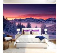 Sunset Mural Wallpaper Snowy Mountains Photo Wallpaper 3D Effect 200 x 140 cm Non-Woven Wall Mural Home Bedroom Living Room Tv Background Poster Decoration